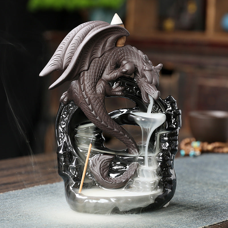 Black Glaze Shadow Dragon Backflow Incense Burner