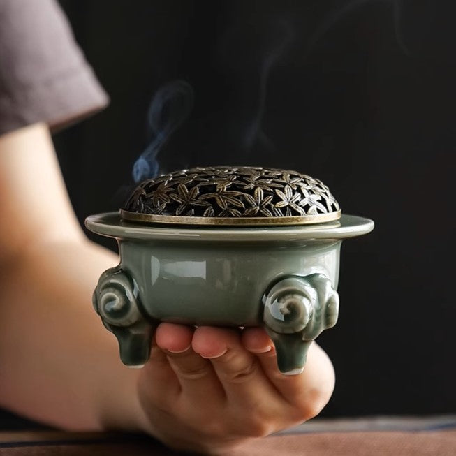 Trinity Blessing Celadon Incense Burner